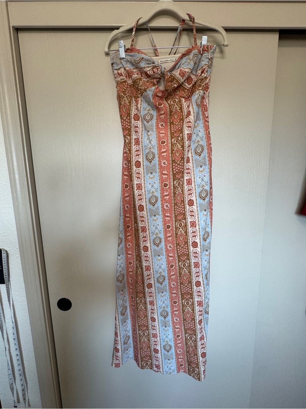 Abercrombie & Fitch Striped Paisley Maxi Dress in Rust and Light Blue
